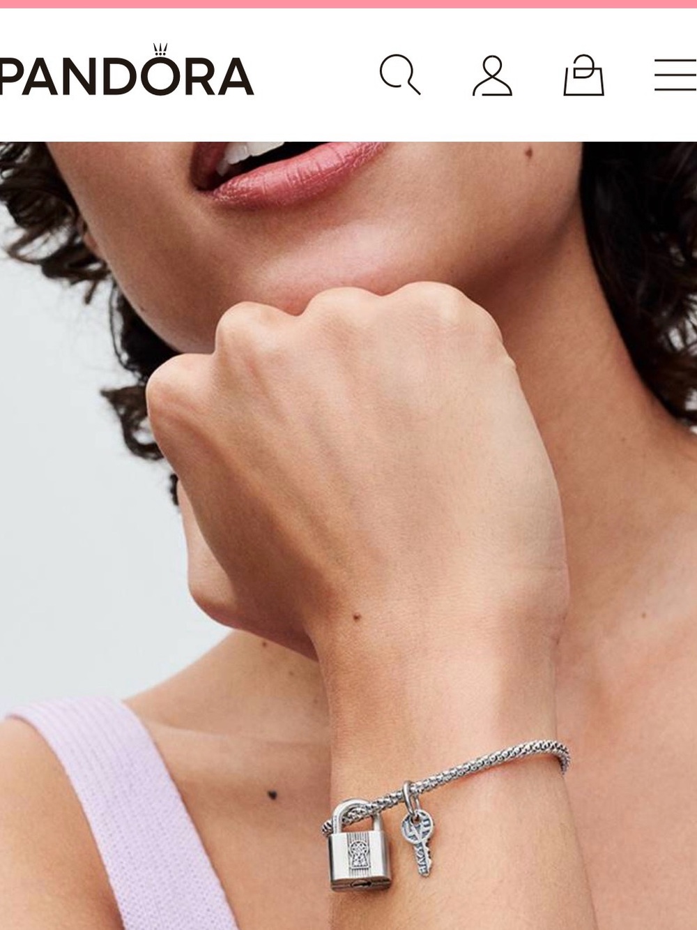 Pandora Silver Padlock and Key Charm Bracelet - Silver
